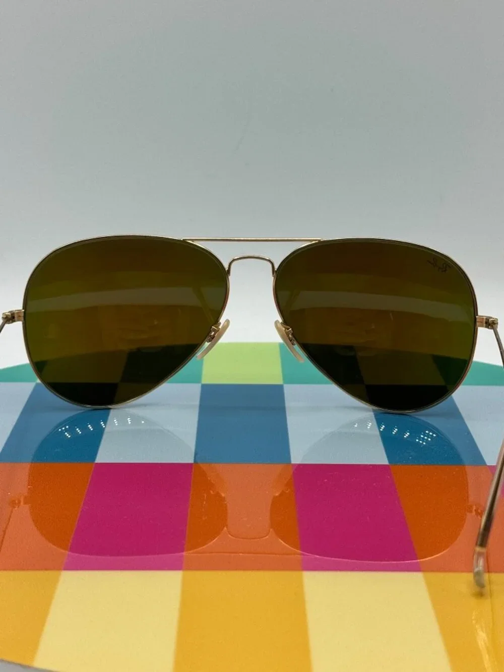Ray-Ban Large RB3026 112/17 Gold Frame Sunglasses/Blue Flash Mirrored Lenses